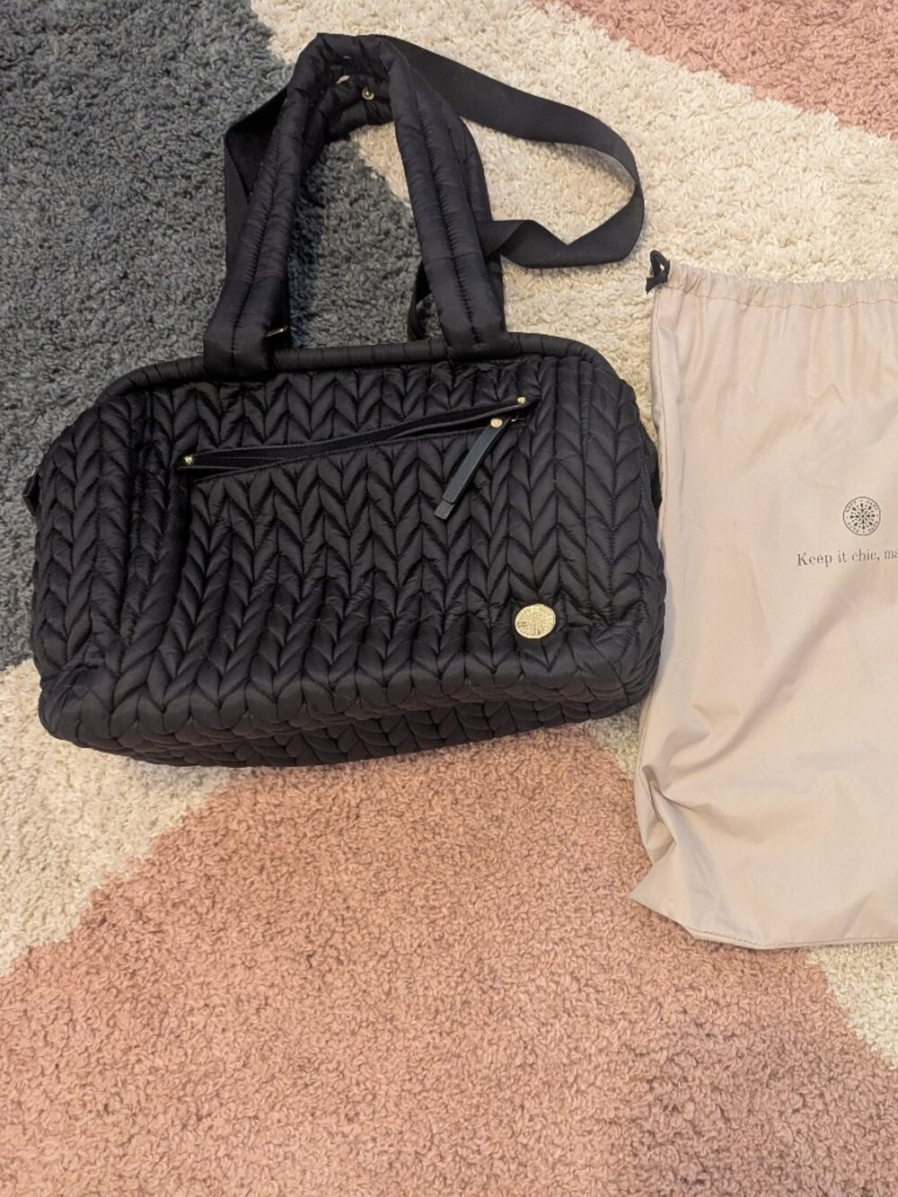 HAPP Quilted Diaper Bag Black Gold Hardware Baby Bag Dust Bag